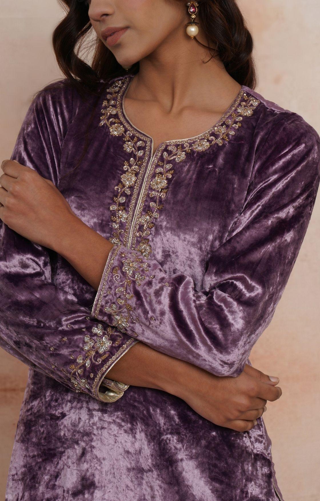 Mauve Embroidered Velvet Set of 3