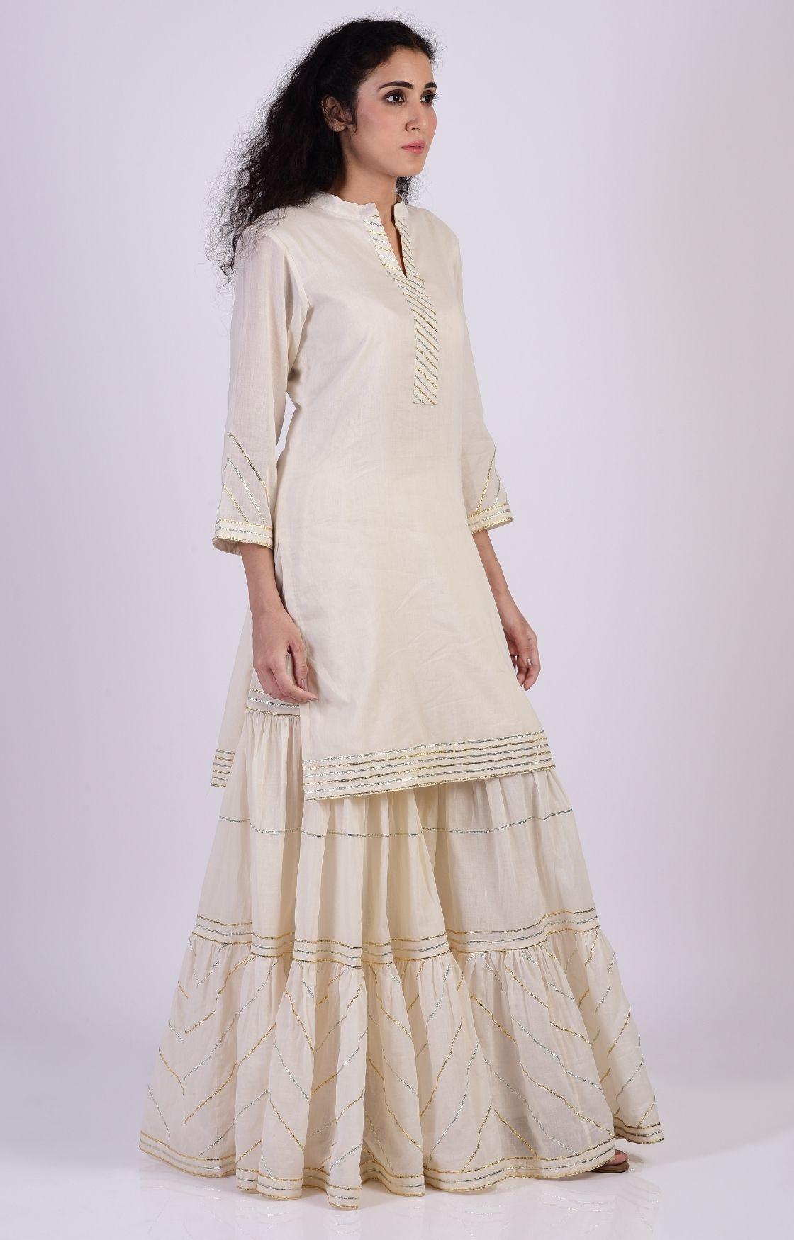 Off White Zig Zag Gota Sharara Set