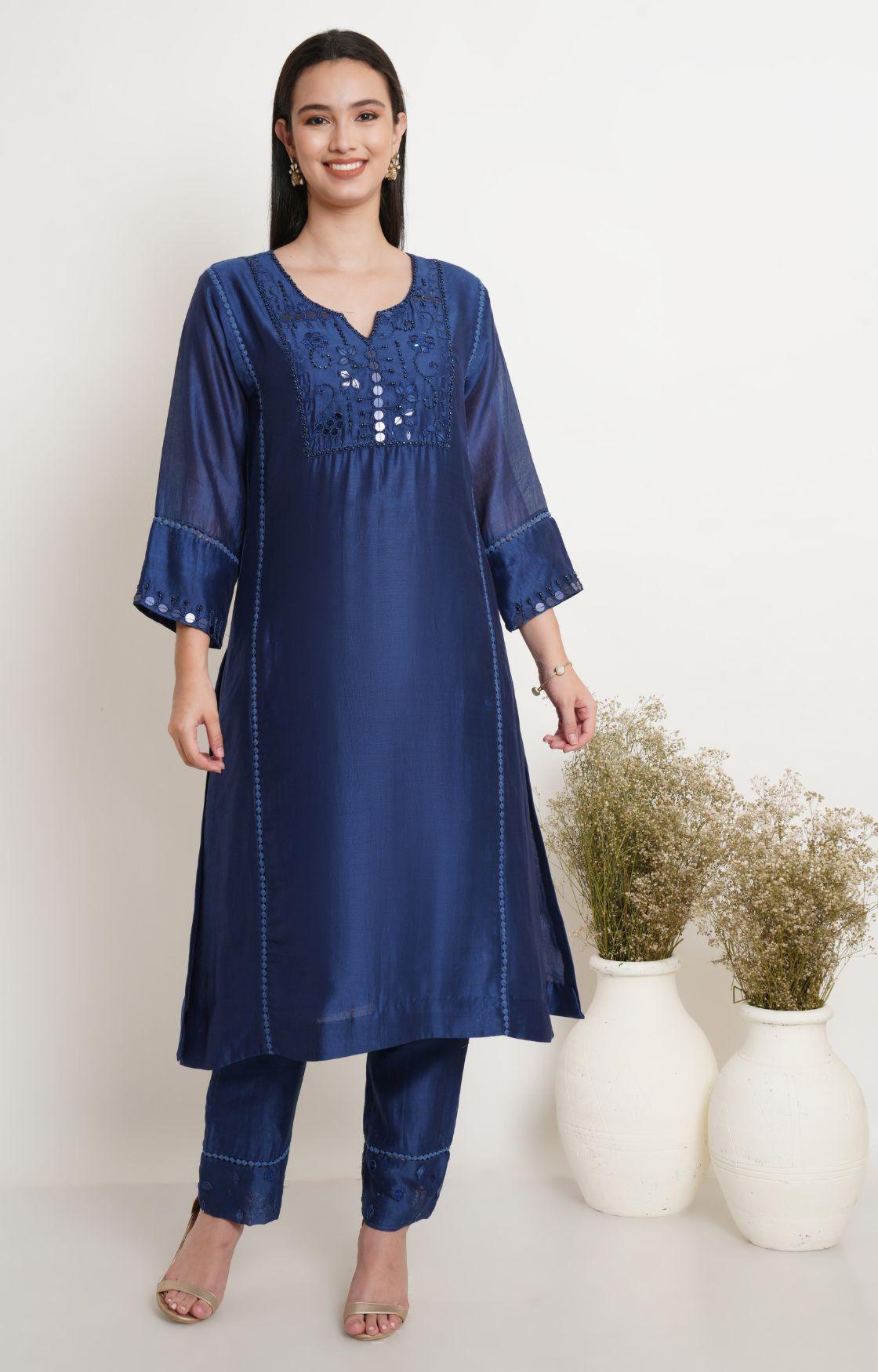 Blue Tonal Embroidery Kurta Set