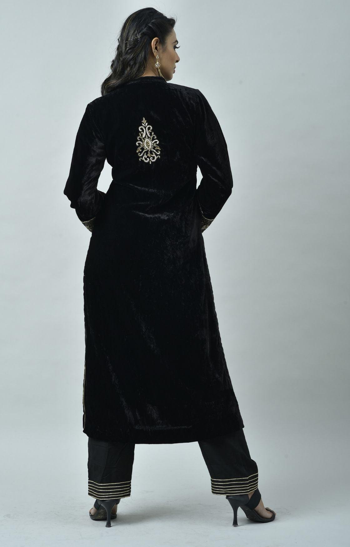Black Velvet Kurta Set of 3