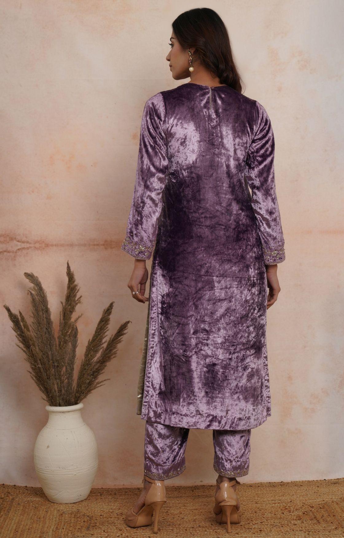 Mauve Embroidered Velvet Set of 3