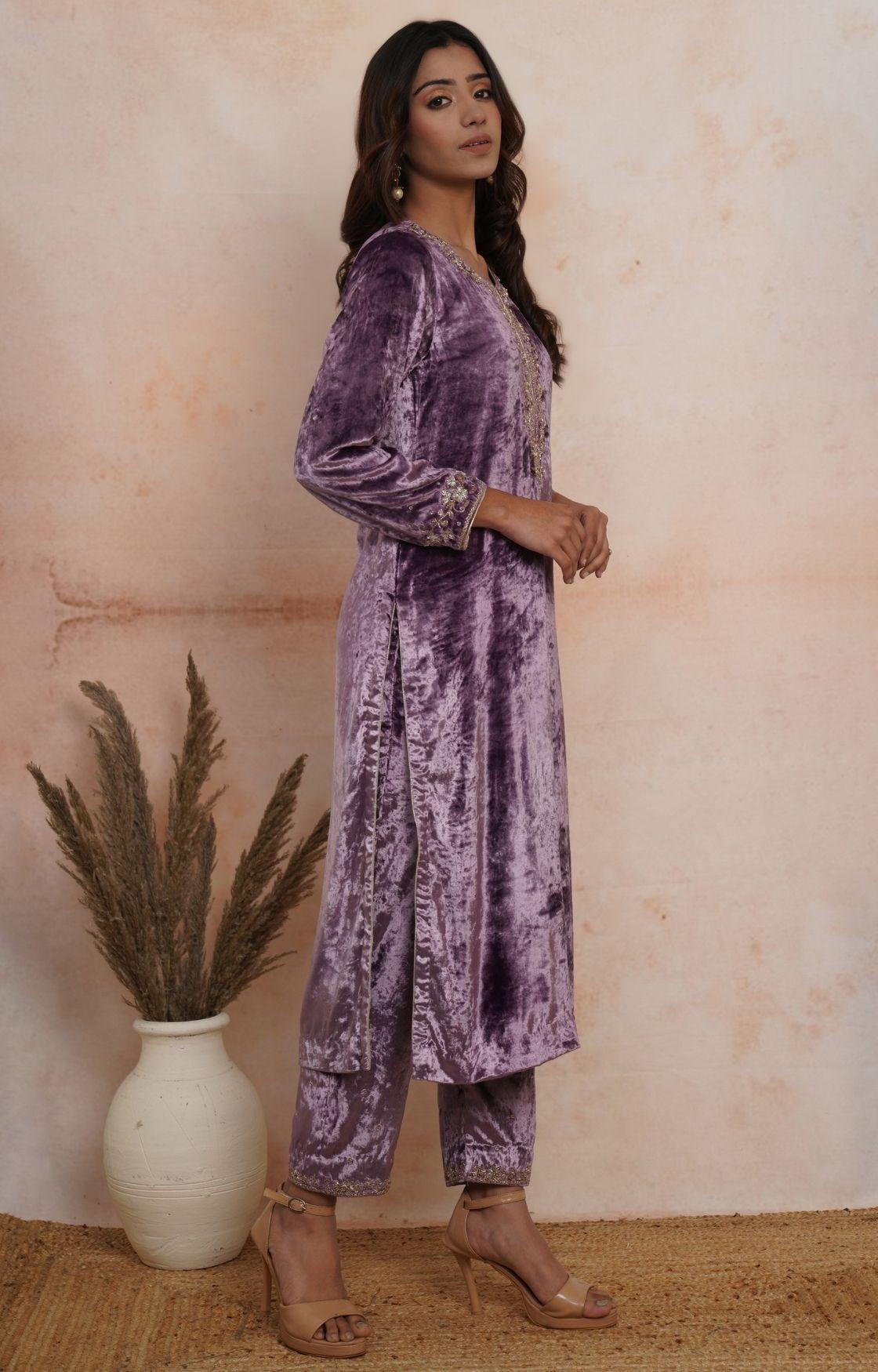 Mauve Embroidered Velvet Set of 3