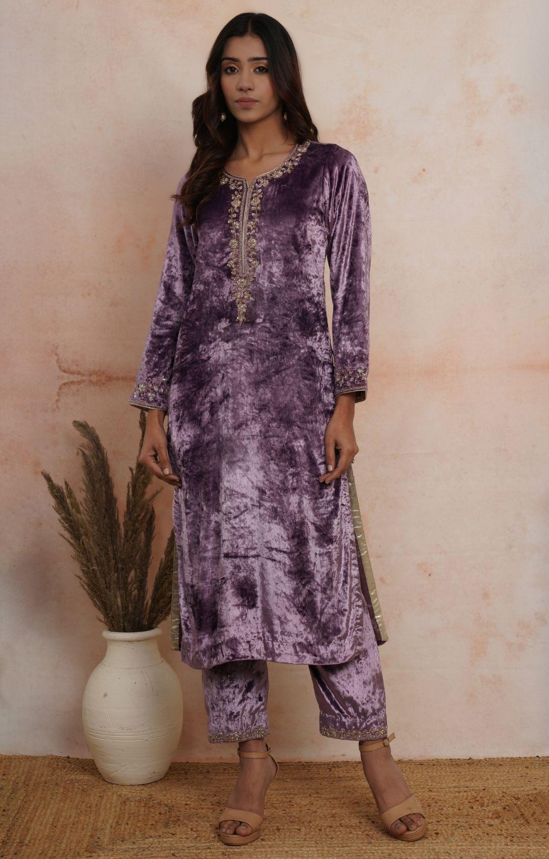 Mauve Embroidered Velvet Set of 3