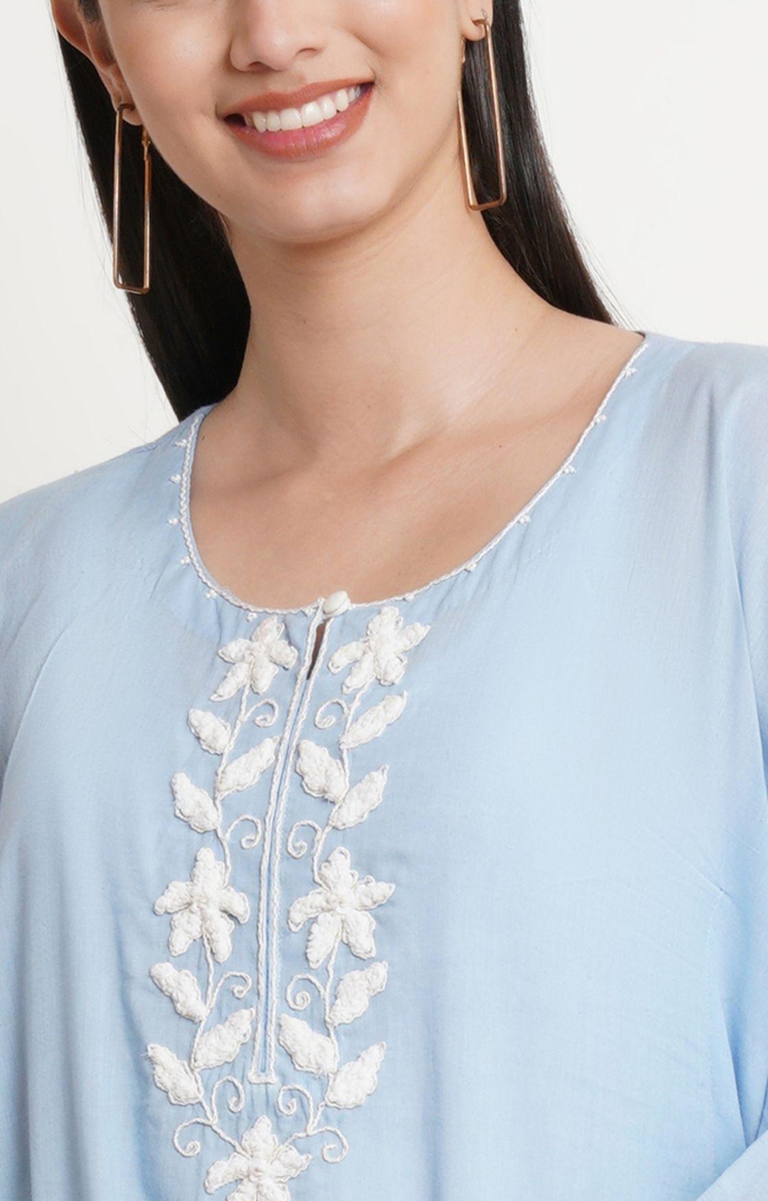 Sky Blue Embroidery Kaftan