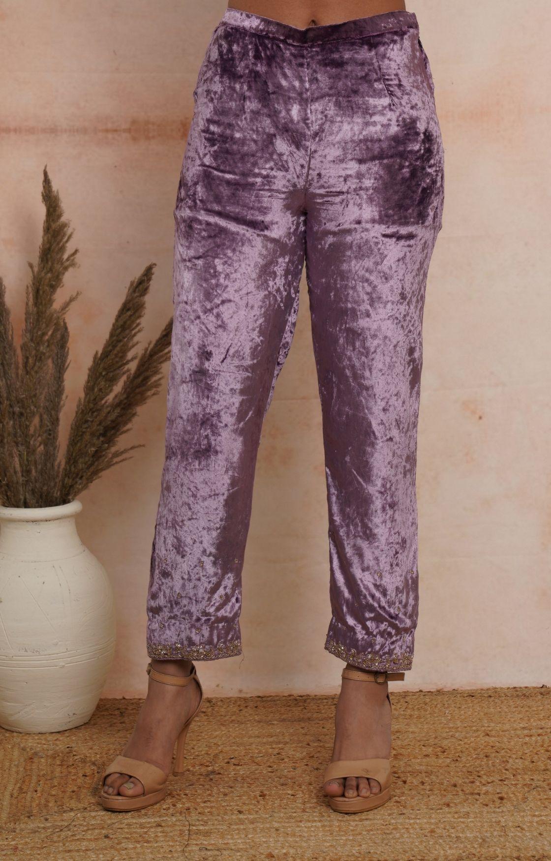 Mauve Embroidered Velvet Set of 3