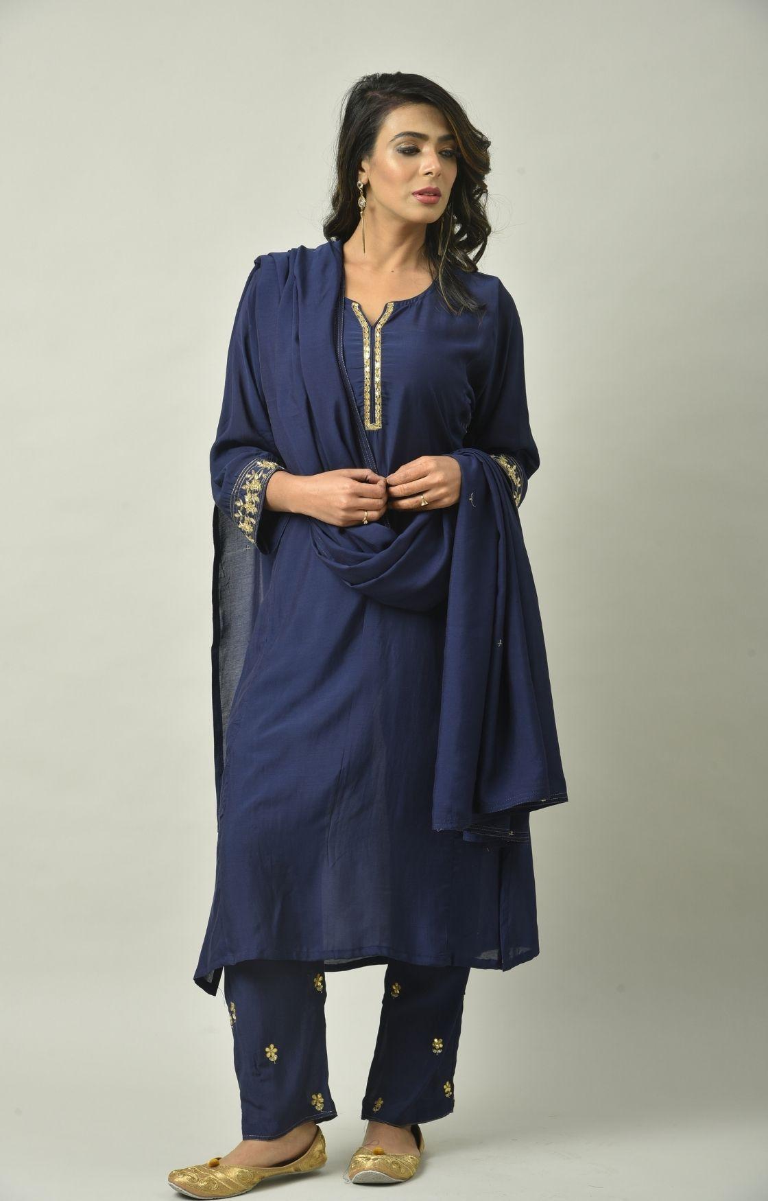 Blue Gota Patti Embroidery Set