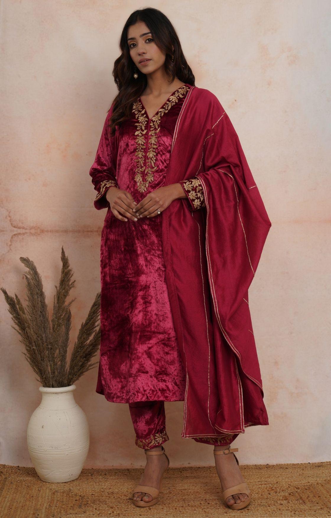 Black Velvet Kurta Set of 3