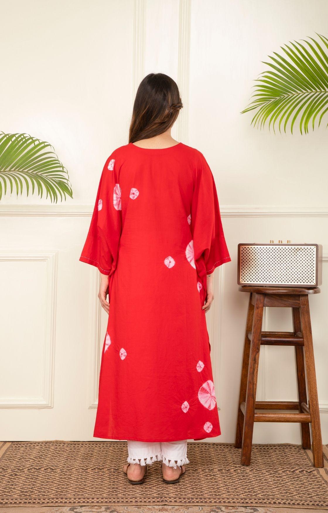 Red Bandhani Kaftan Set