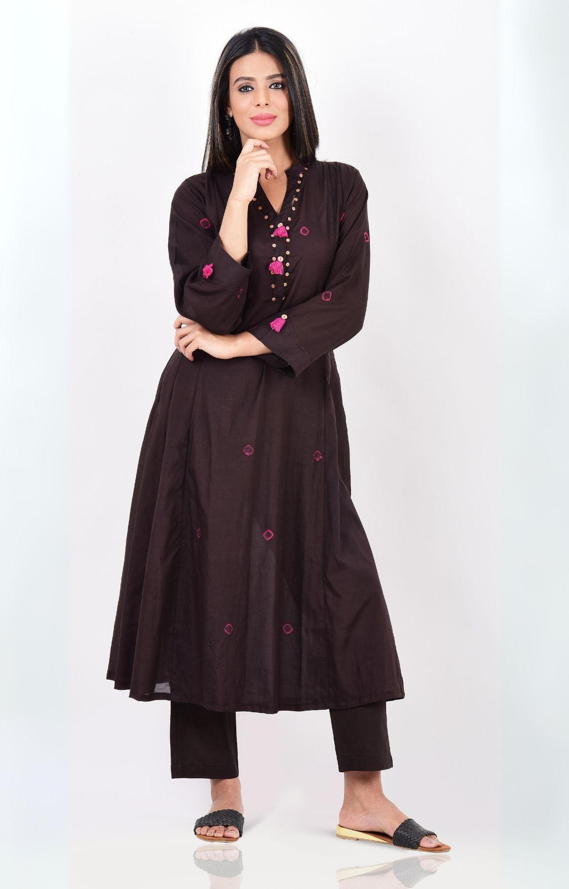 Black Pink Bandhani Kalidaar Kurta Set of 2