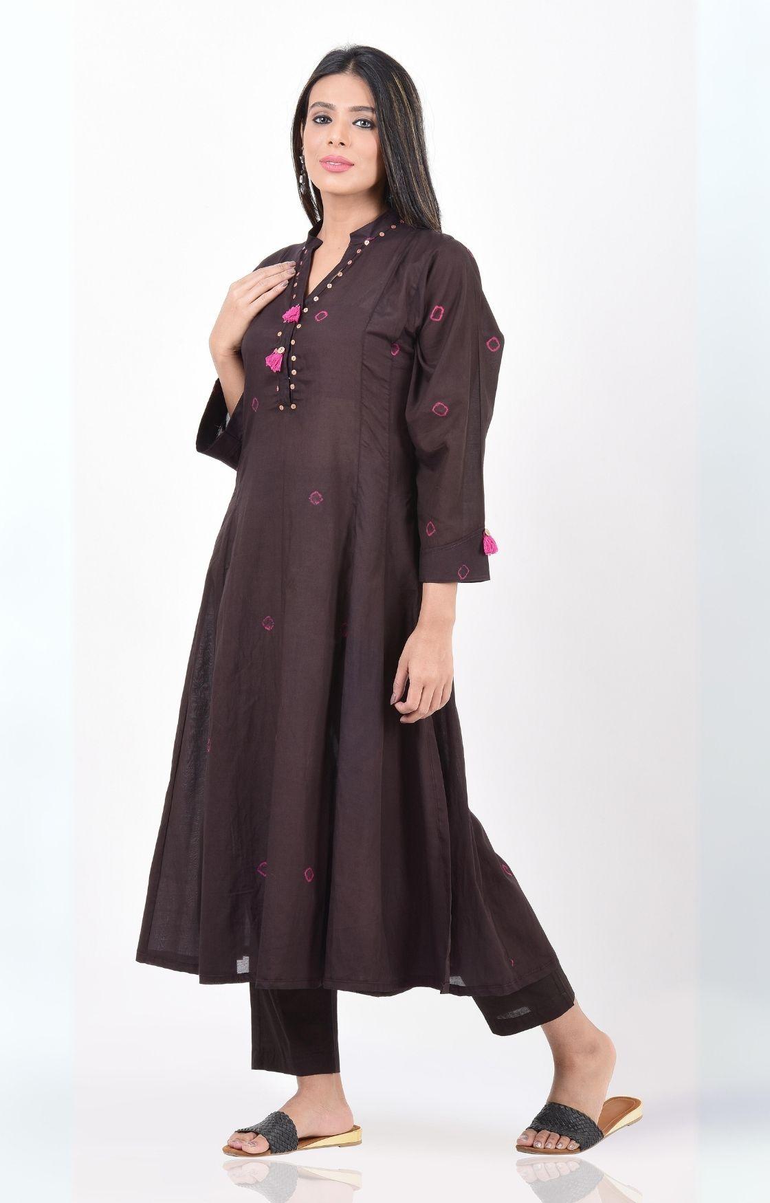 Black Pink Bandhani Kalidaar Kurta Set of 2