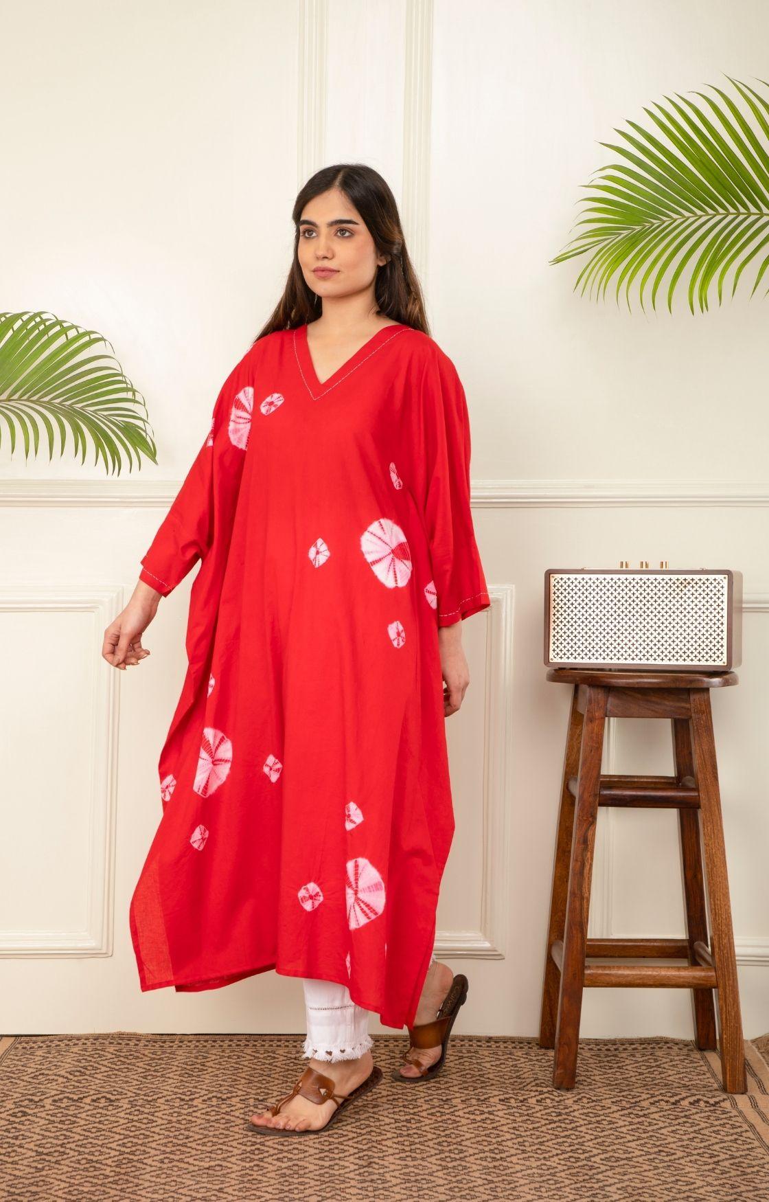 Red Bandhani Kaftan Set