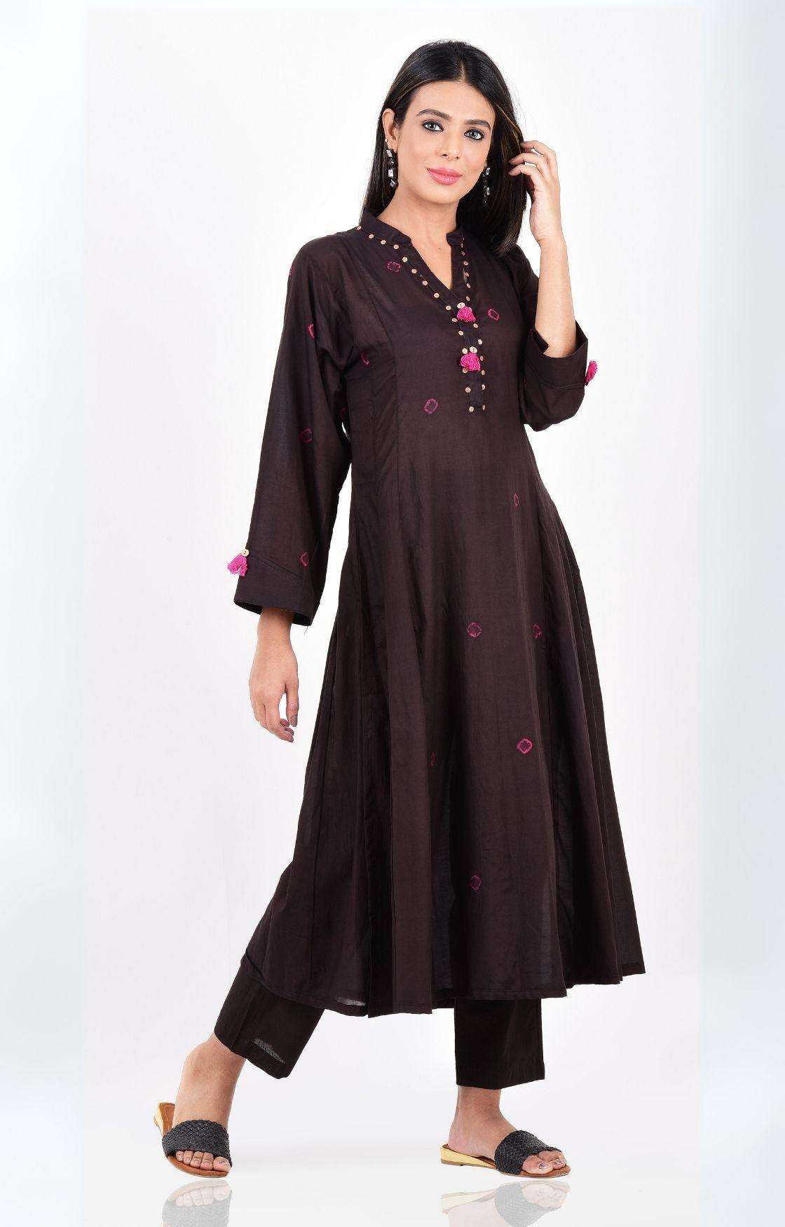 Black Pink Bandhani Kalidaar Kurta Set of 2