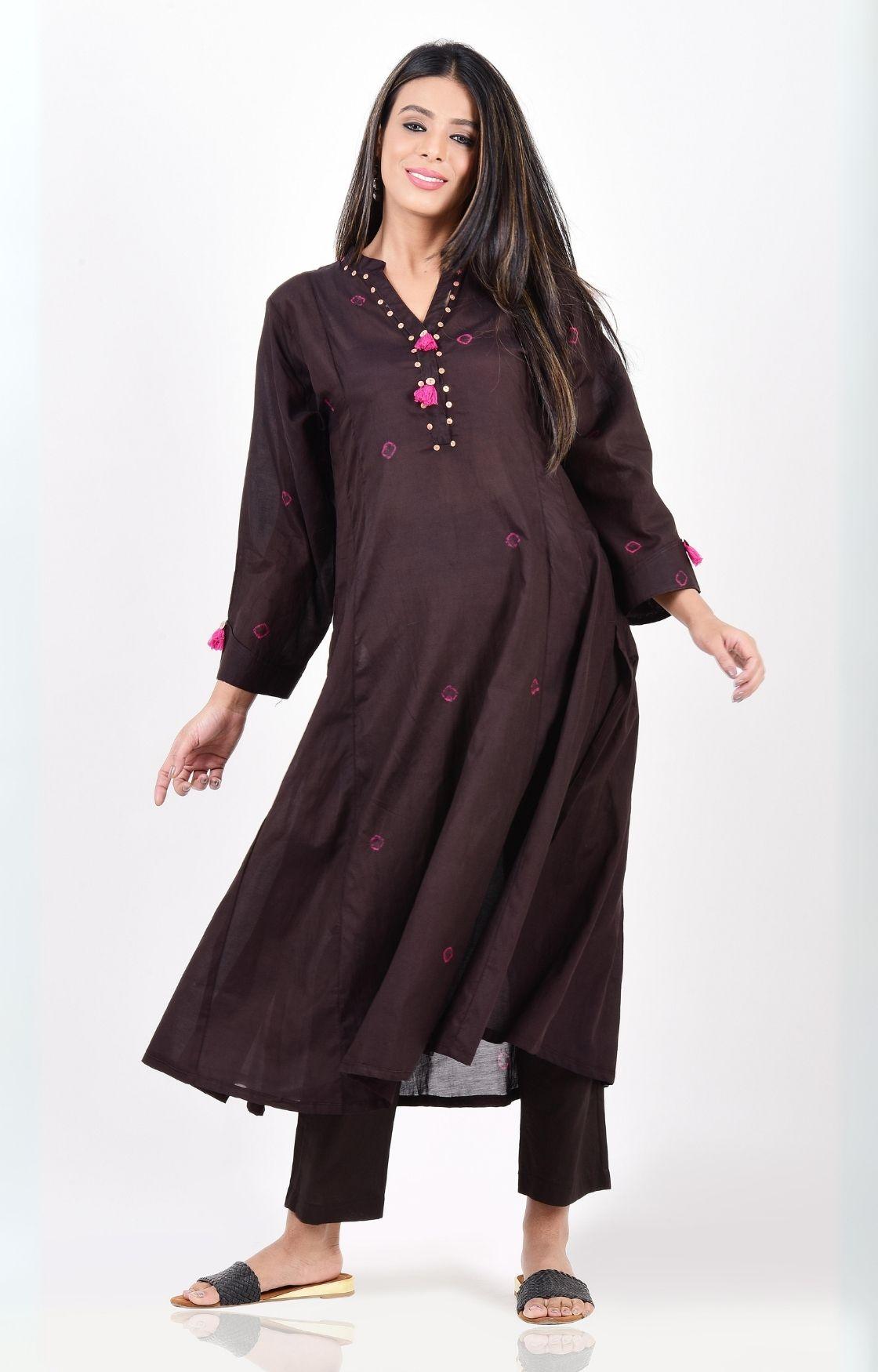 Black Pink Bandhani Kalidaar Kurta Set of 2