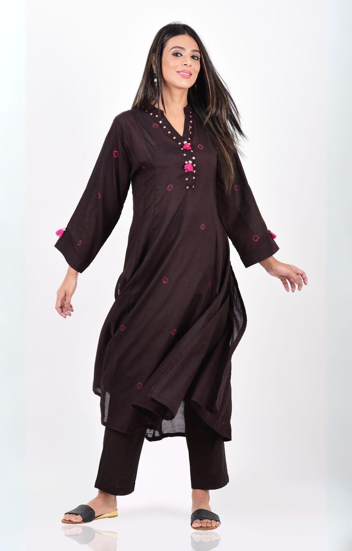 Black Pink Bandhani Kalidaar Kurta Set of 2