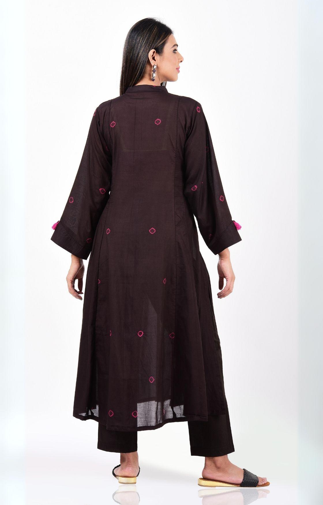Black Pink Bandhani Kalidaar Kurta Set of 2