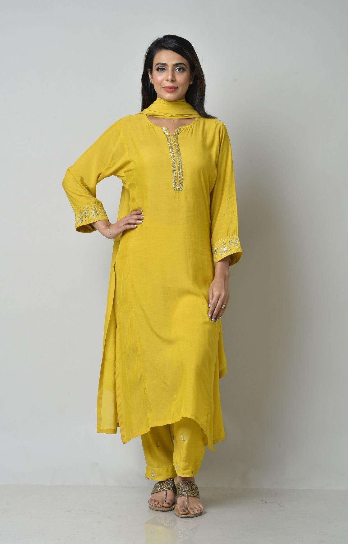 Mustard Yellow Gota Patti Embroidery Set