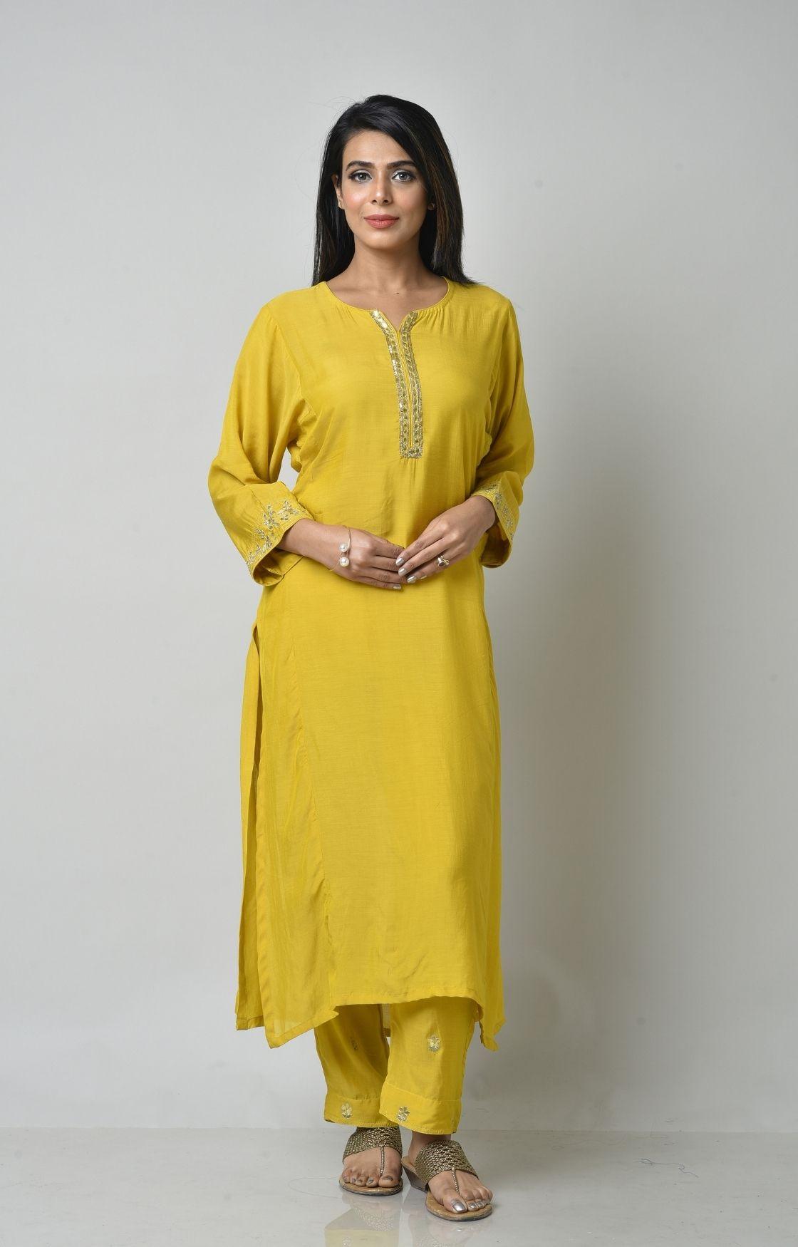 Mustard Yellow Gota Patti Embroidery Set
