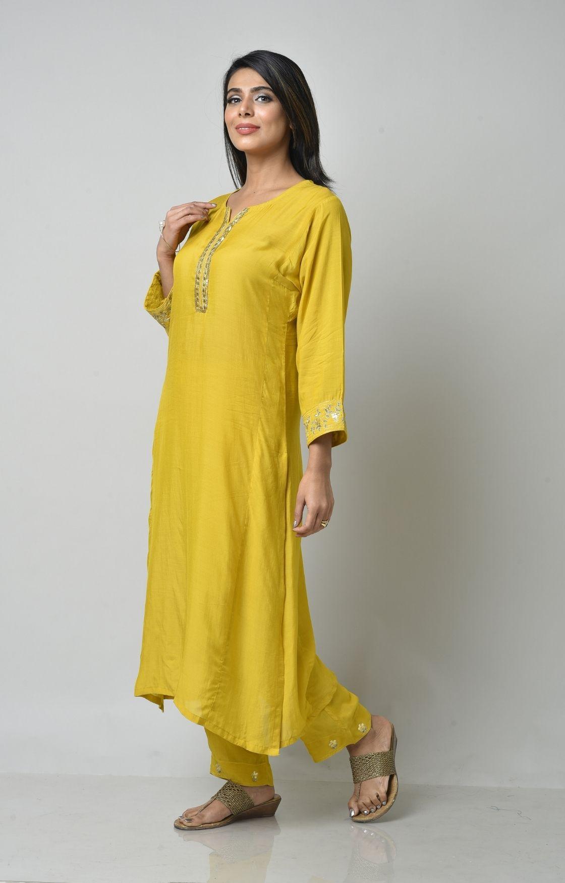Mustard Yellow Gota Patti Embroidery Set