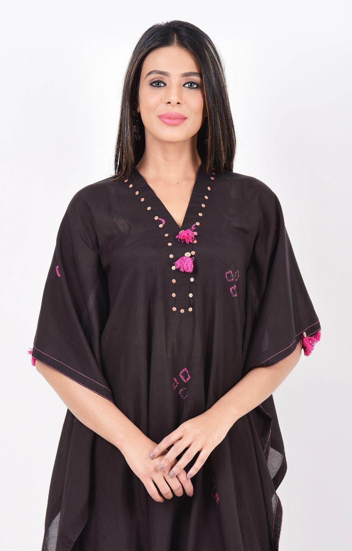 Black Pink Bandhani Kaftan Set of 2