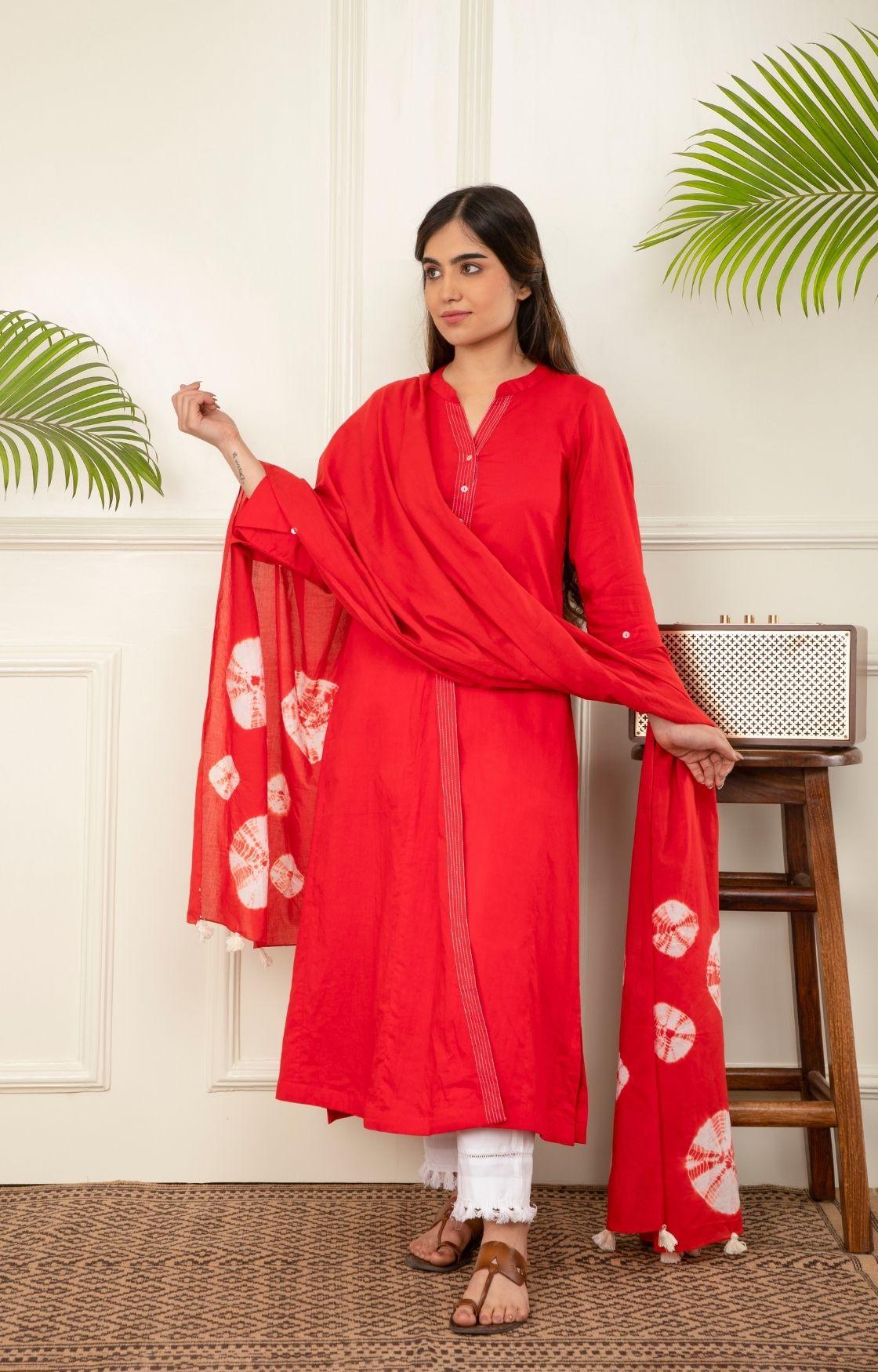 Red Angarkha Suit Set of 3