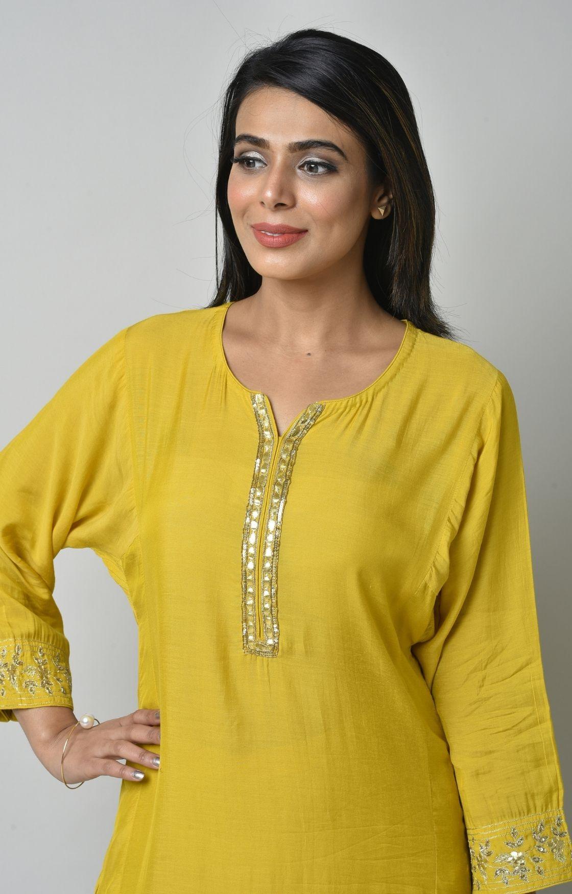 Mustard Yellow Gota Patti Embroidery Set