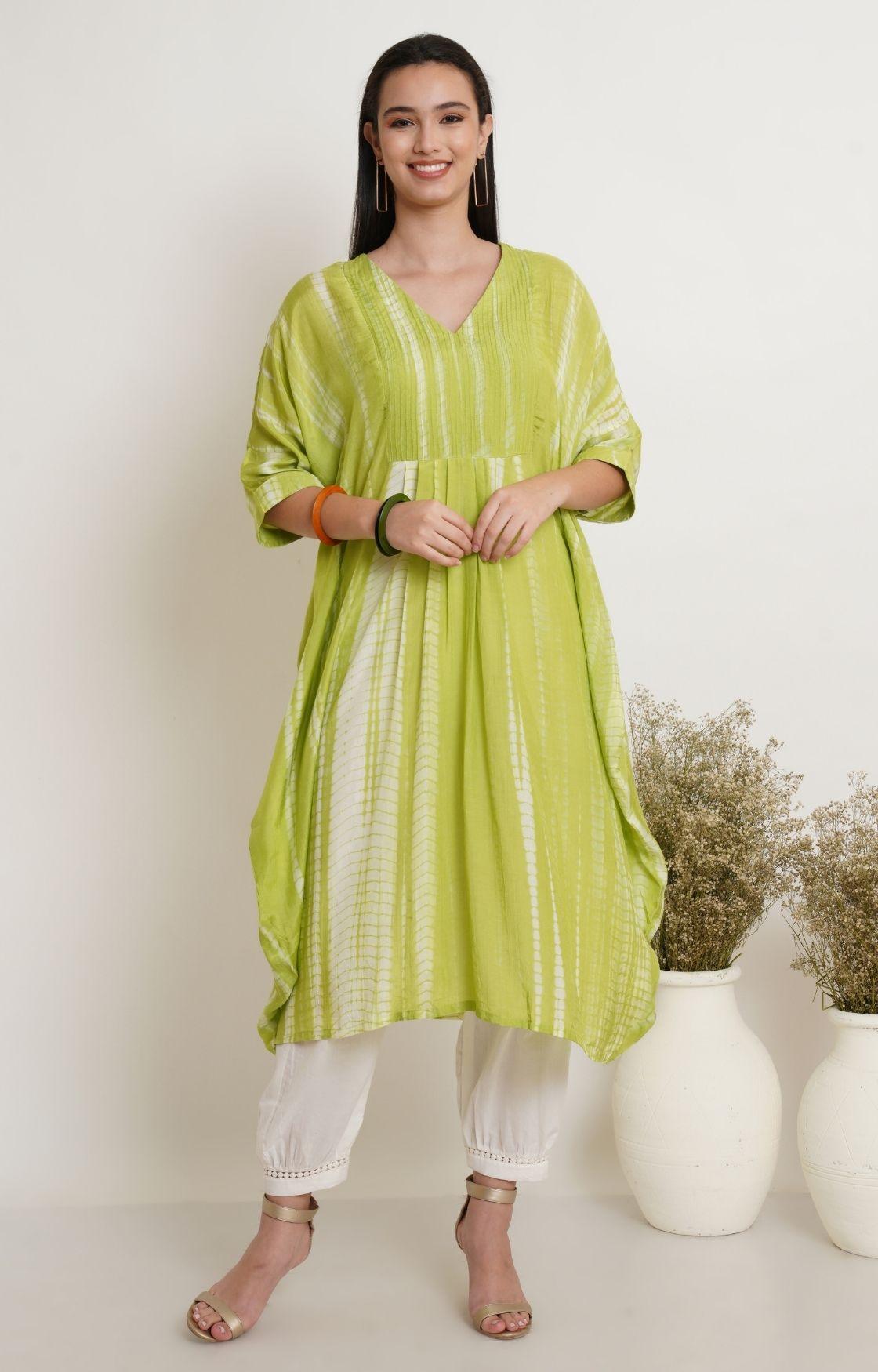 Green Tie Dye Yoke Kaftan