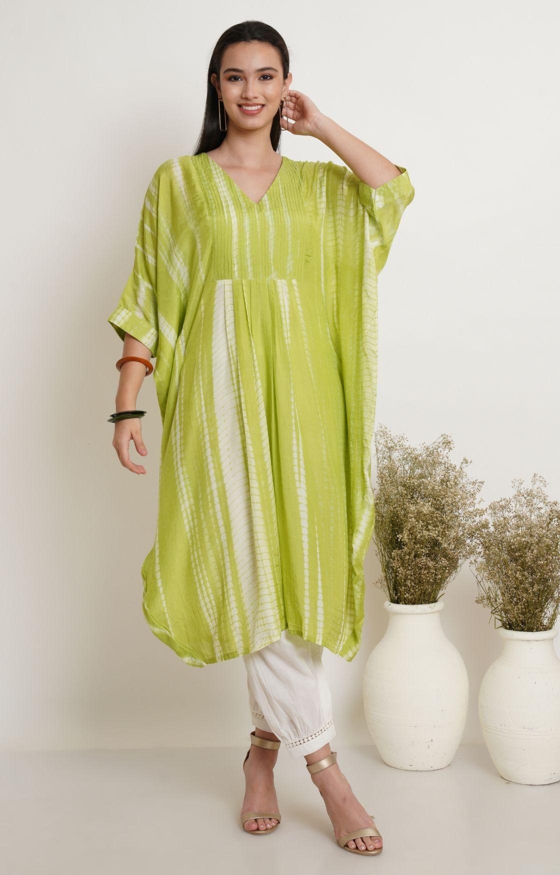 Green Tie Dye Yoke Kaftan