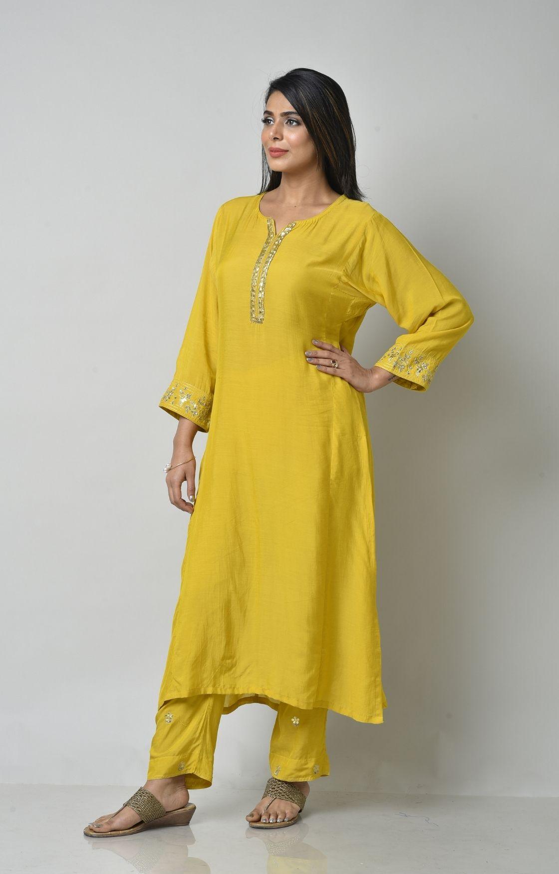 Mustard Yellow Gota Patti Embroidery Set