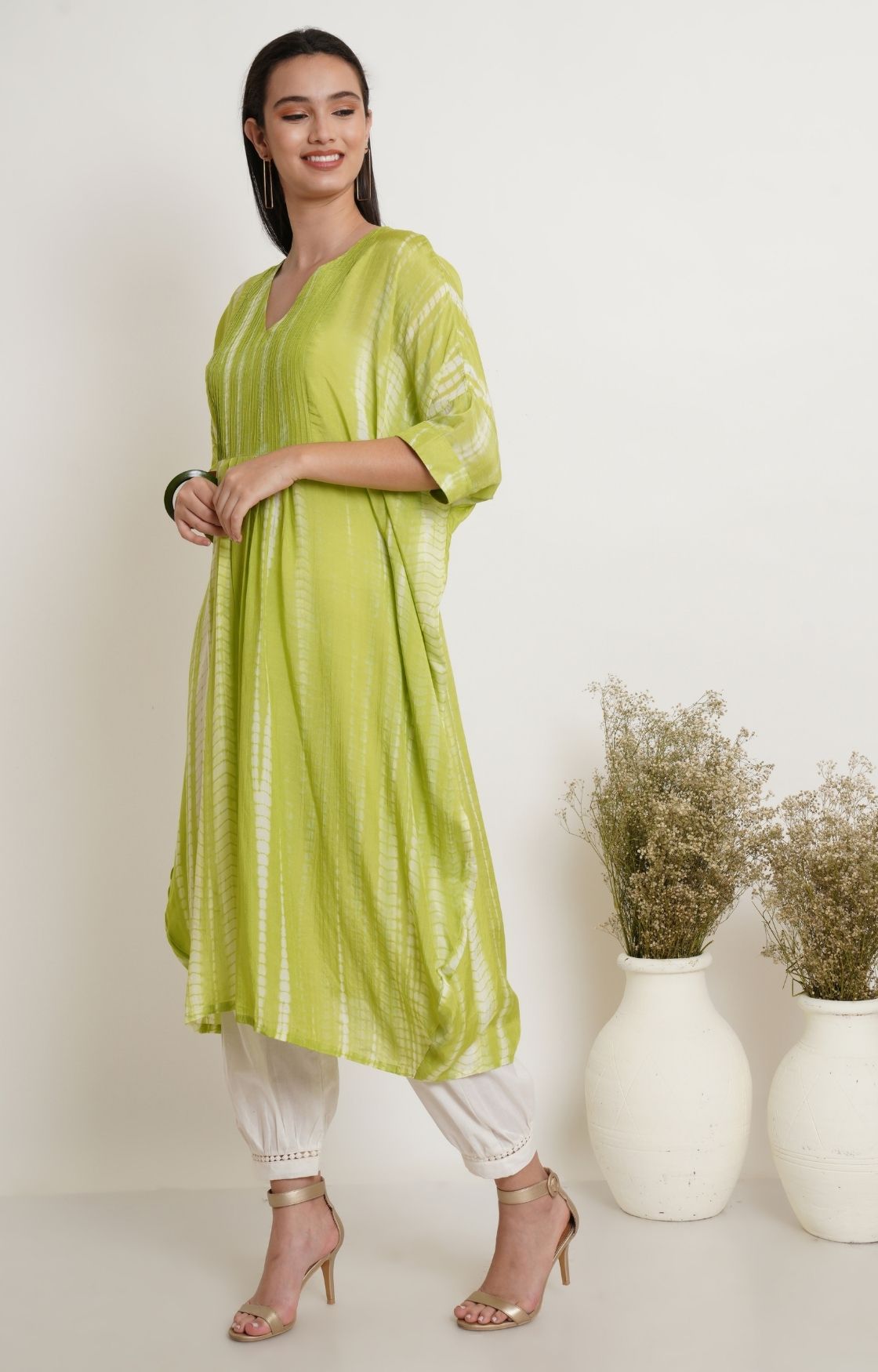 Green Tie Dye Yoke Kaftan