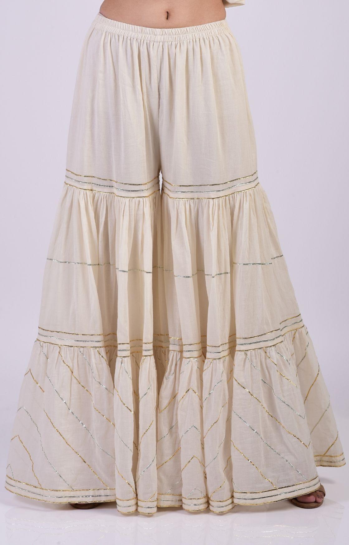 Off White Zig Zag Gota Sharara Set
