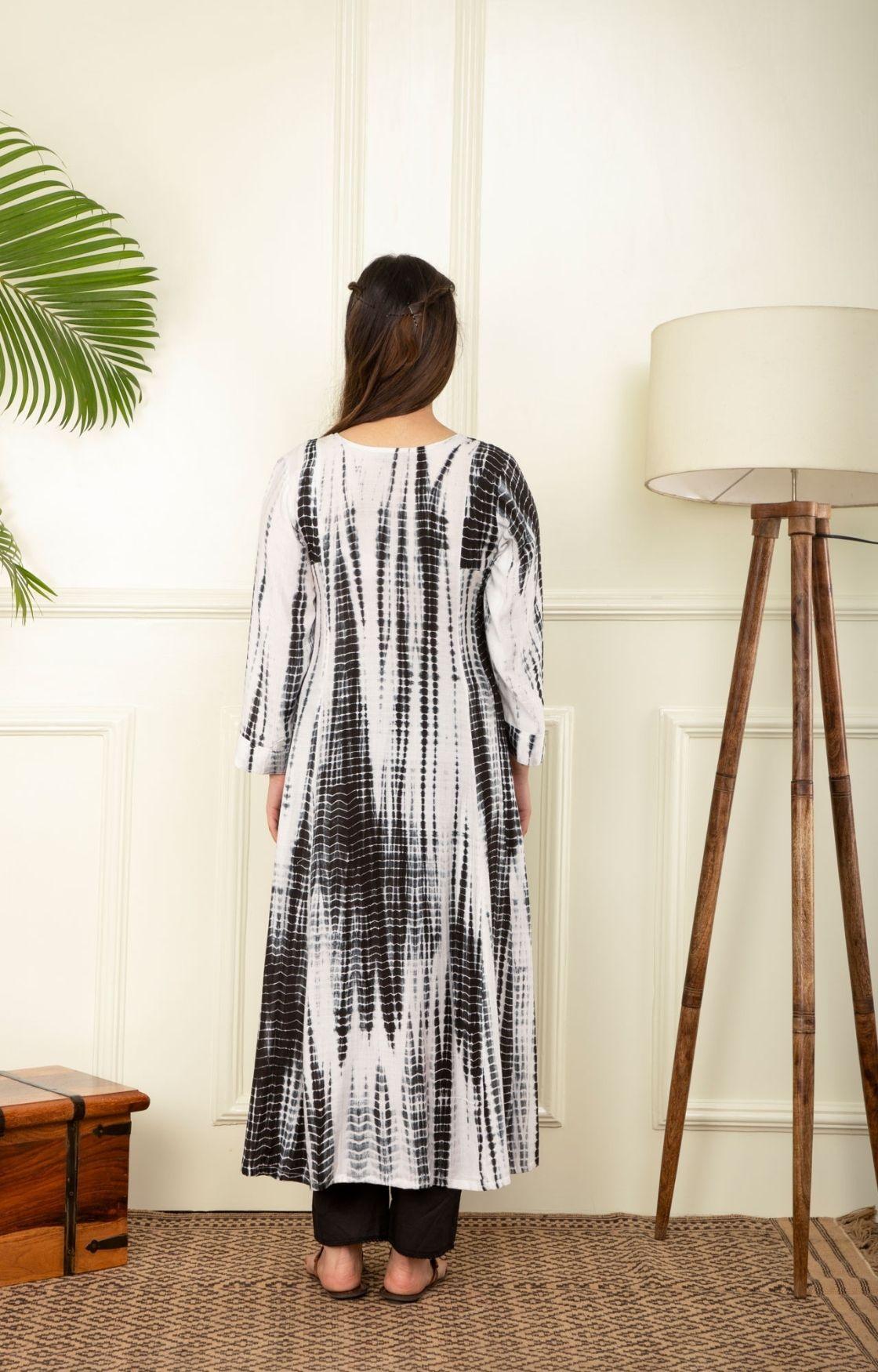 Black And White Rope Tie Dye Kurta Set