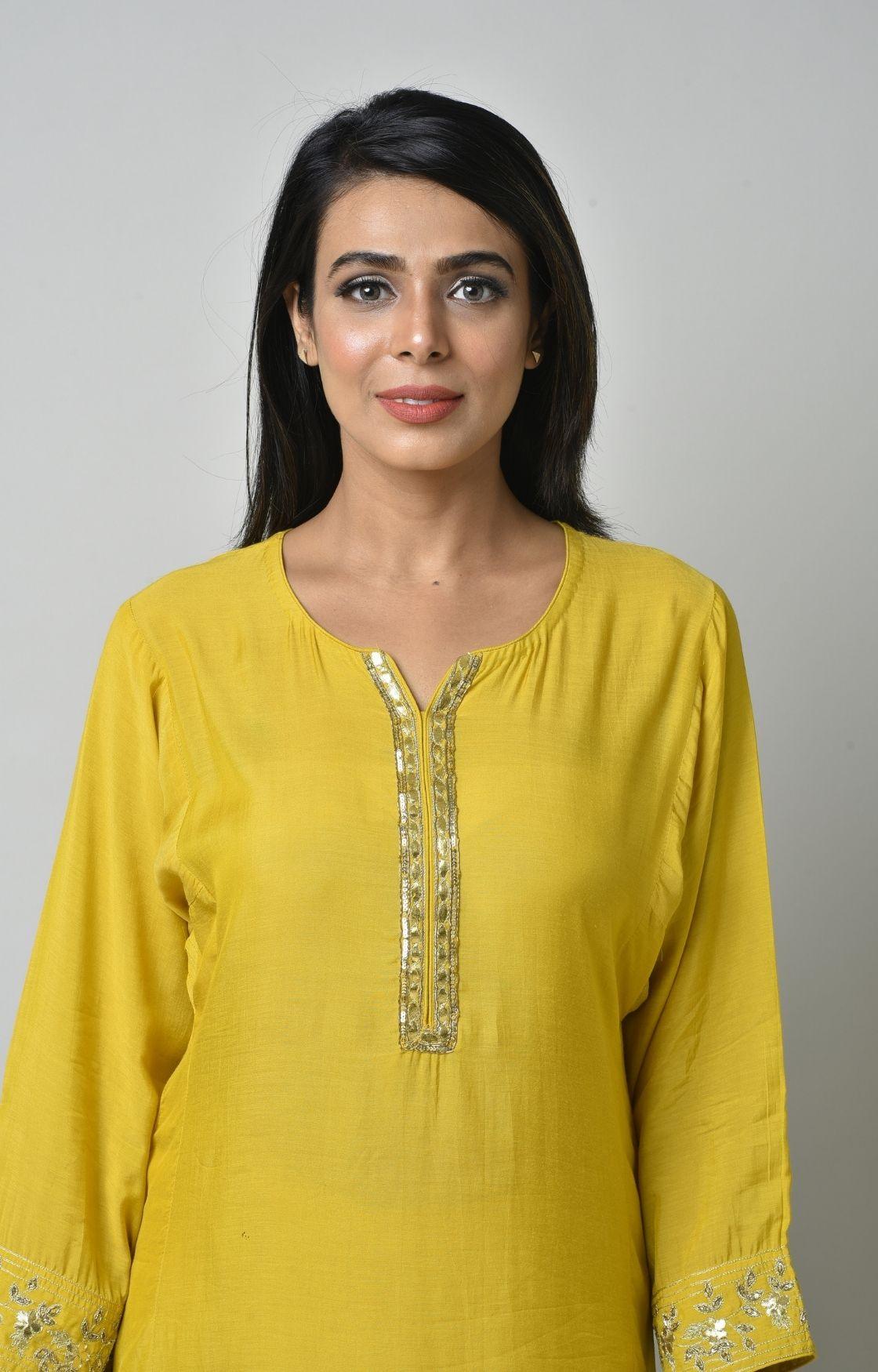 Mustard Yellow Gota Patti Embroidery Set