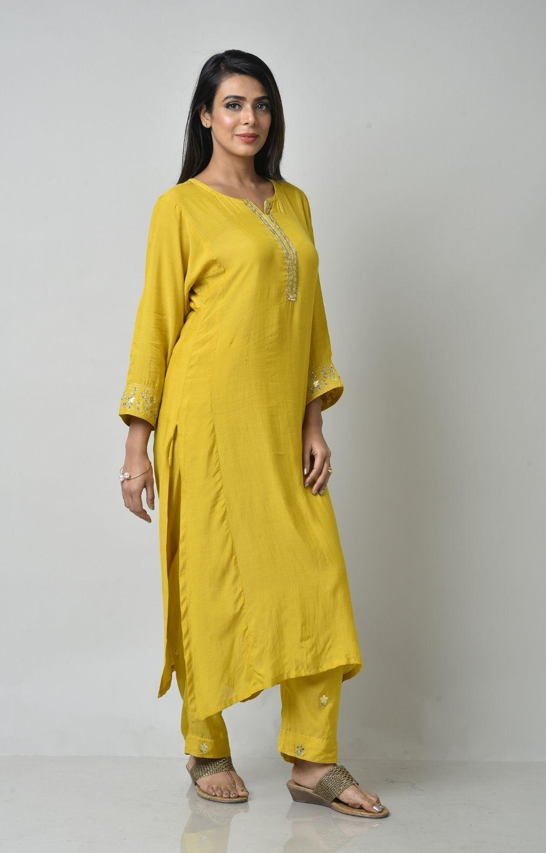 Mustard Yellow Gota Patti Embroidery Set