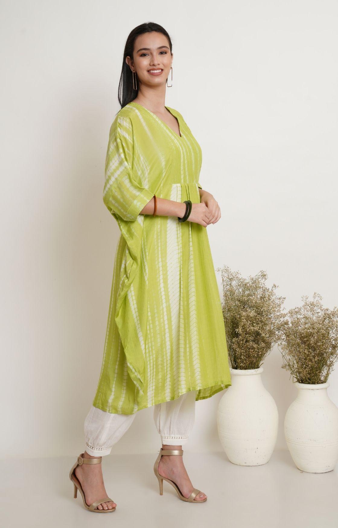 Green Tie Dye Yoke Kaftan