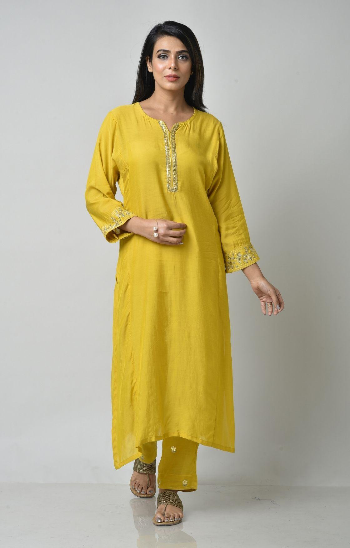 Mustard Yellow Gota Patti Embroidery Set