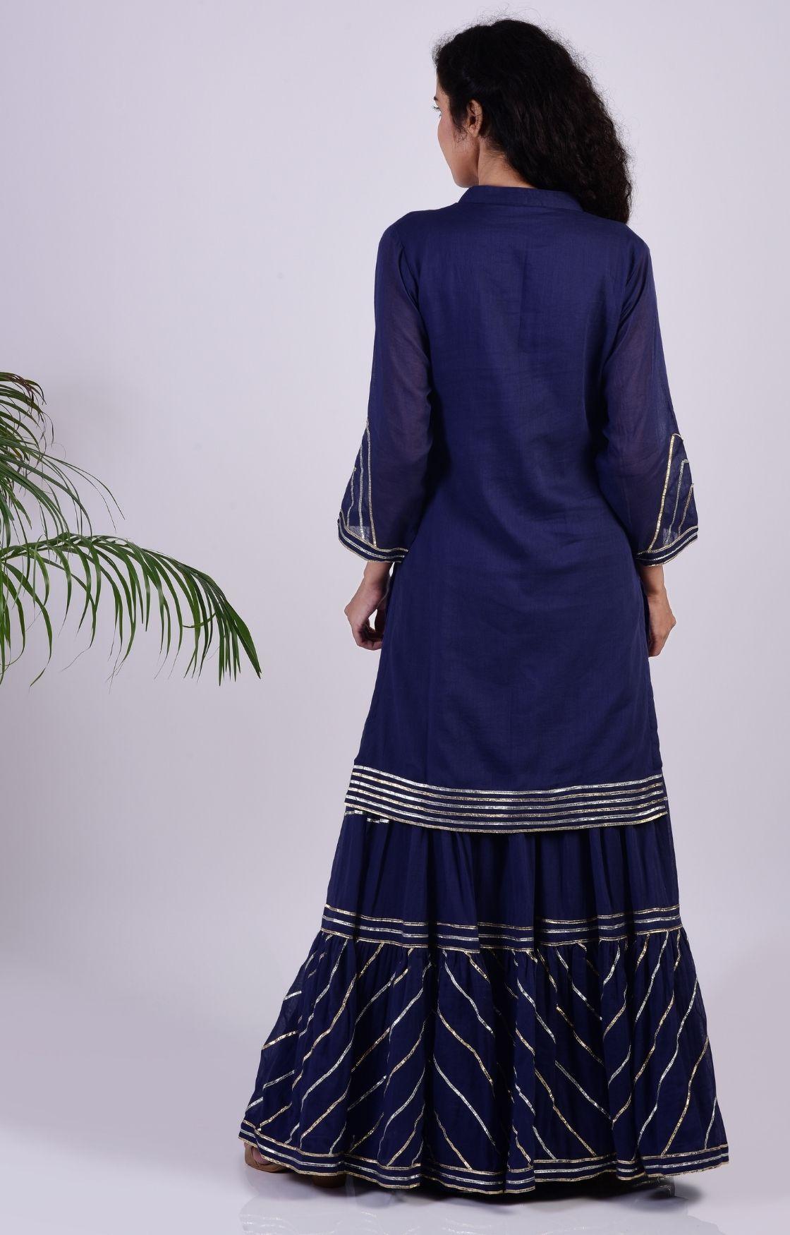 Navy Blue Zig Zag Gota Sharara Set