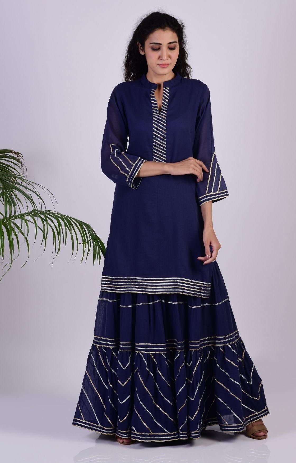 Navy Blue Zig Zag Gota Sharara Set