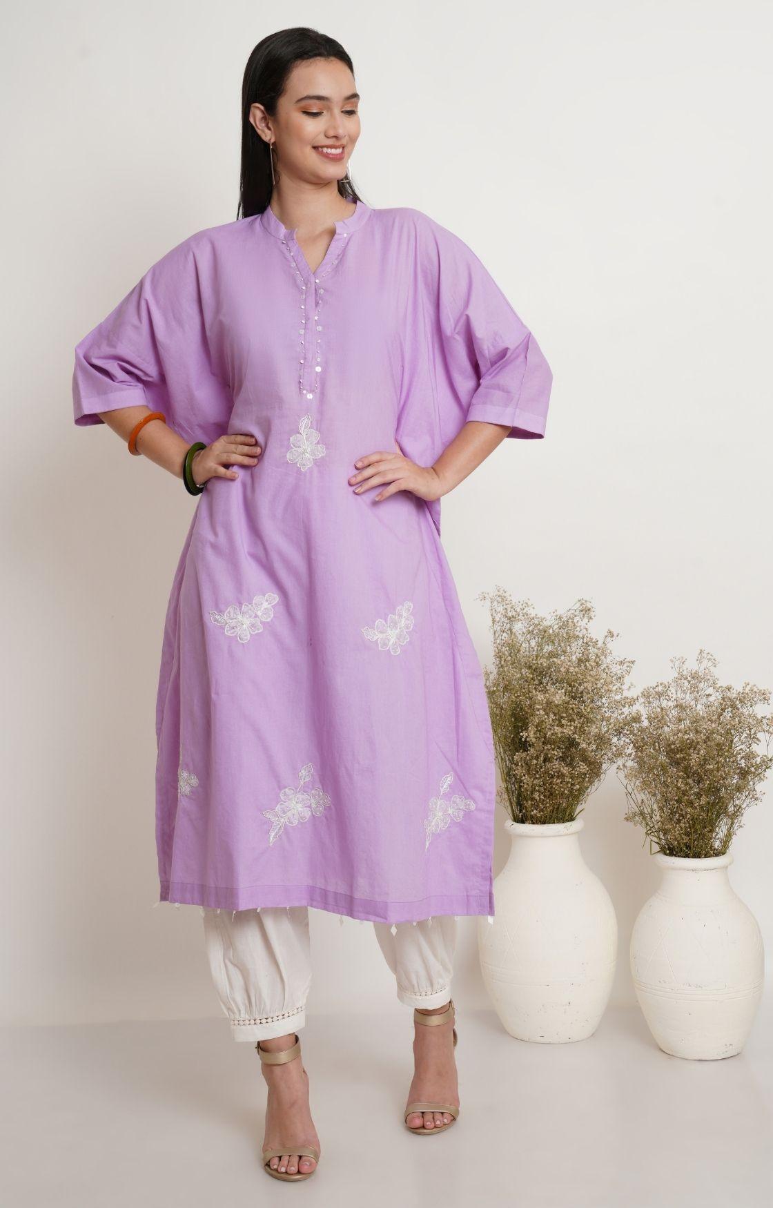 Mauve Applique Embroidery Kaftan