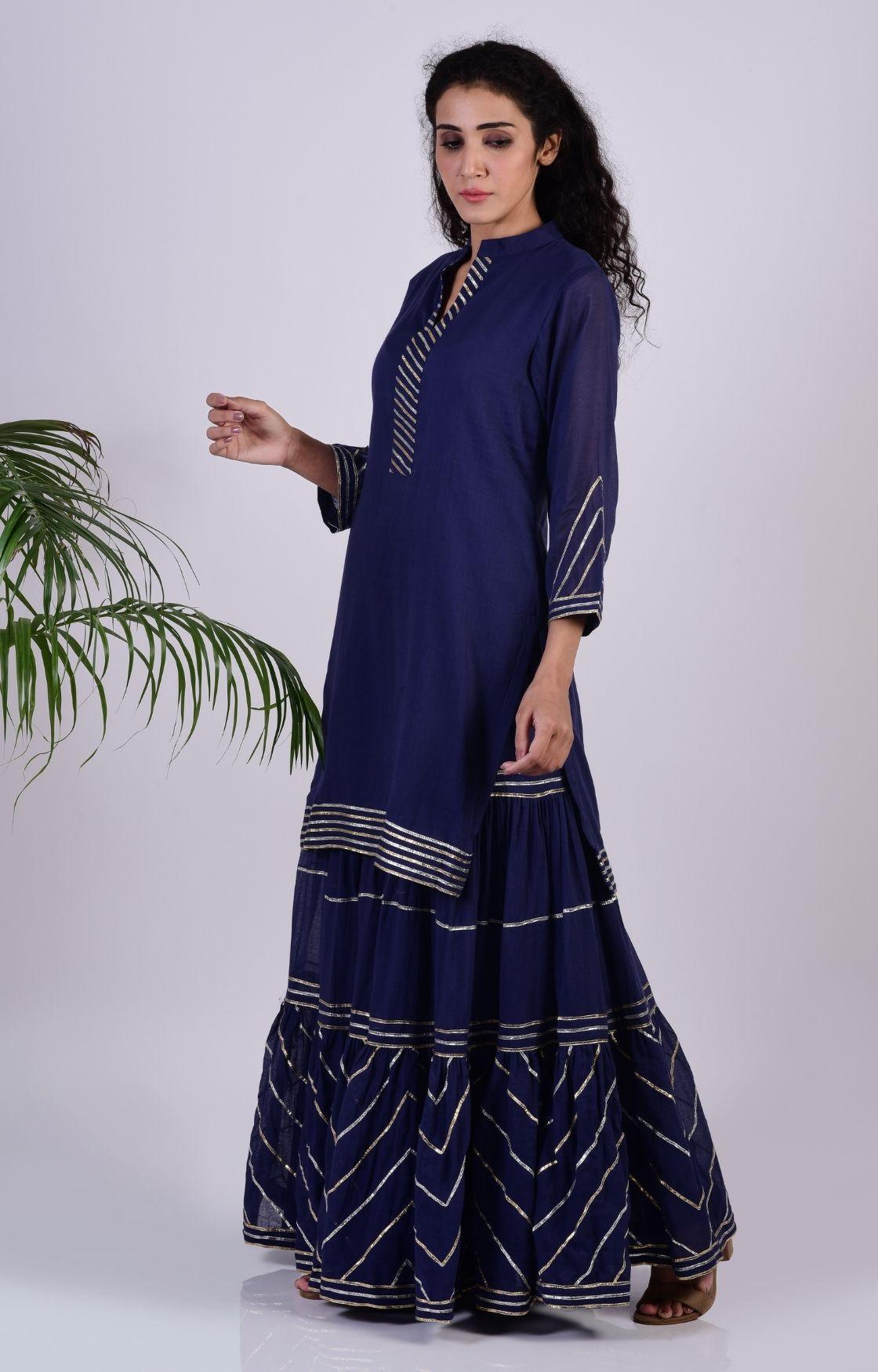 Navy Blue Zig Zag Gota Sharara Set