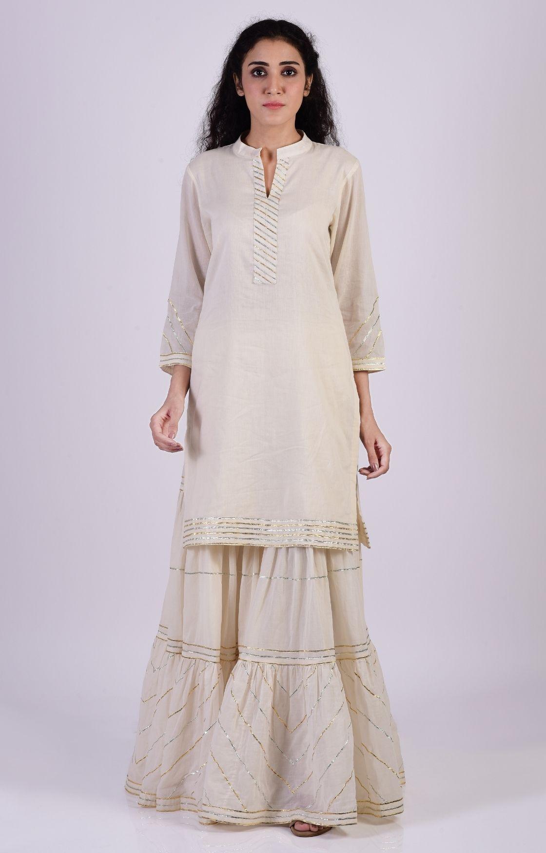 Off White Zig Zag Gota Sharara Set