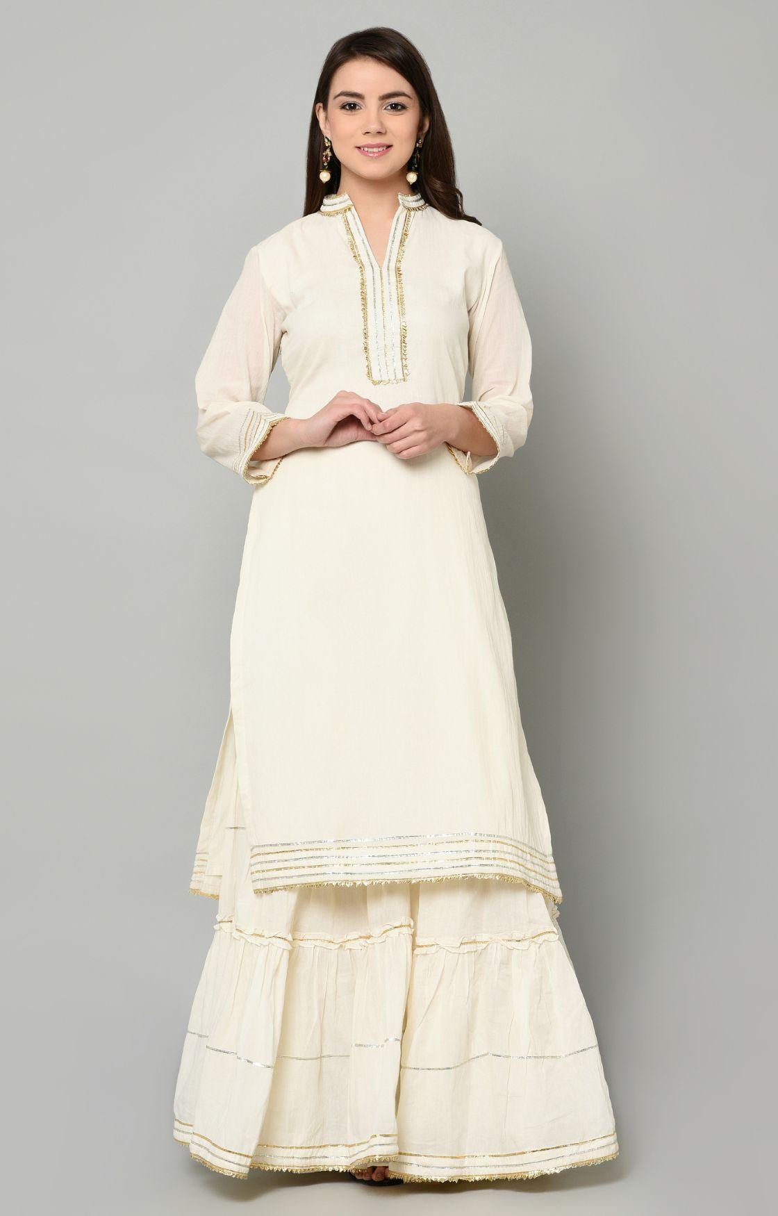 Off White Gota Sharara Set of 3
