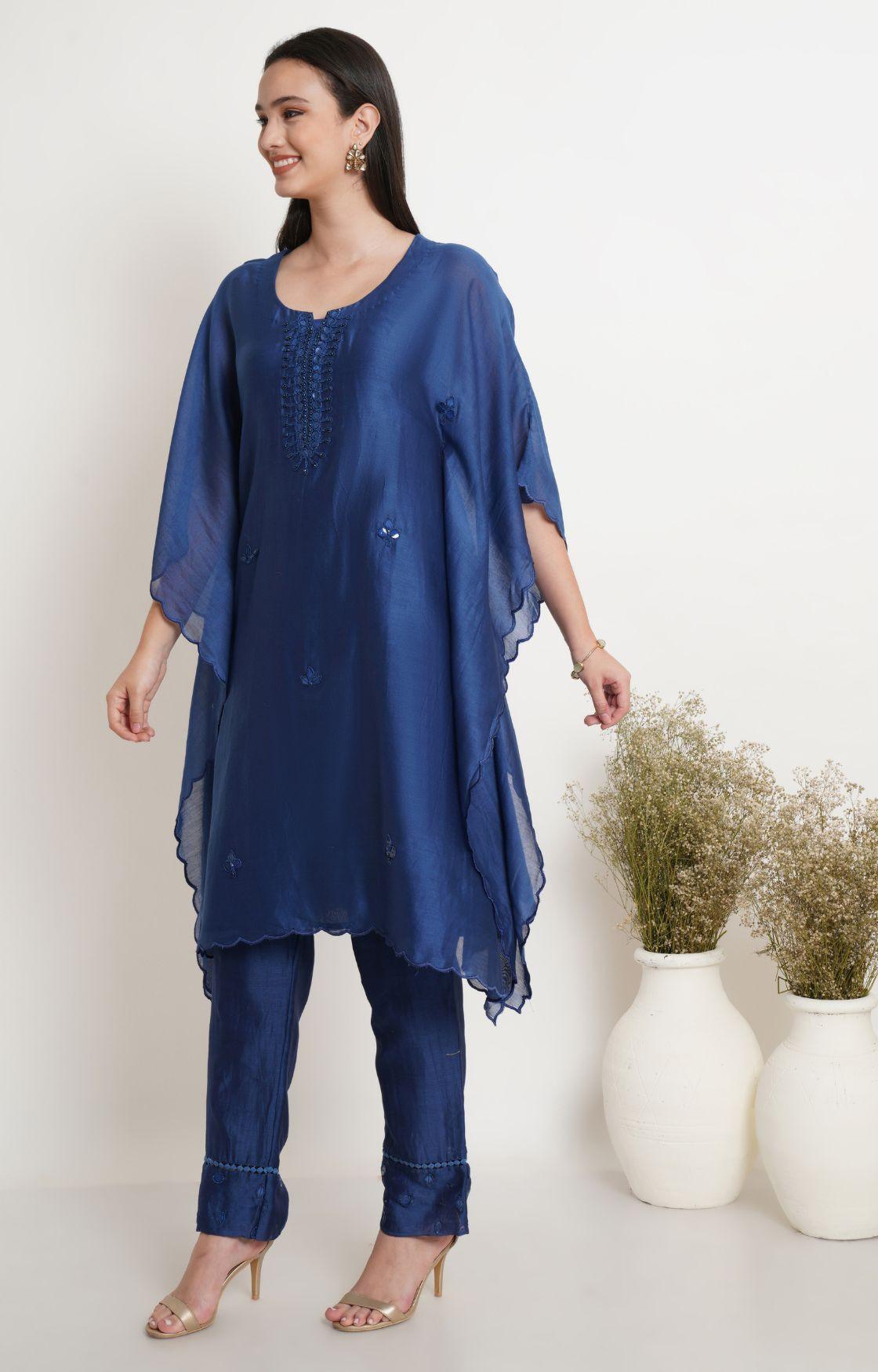 Blue Tonal Embroidery Kaftan Set