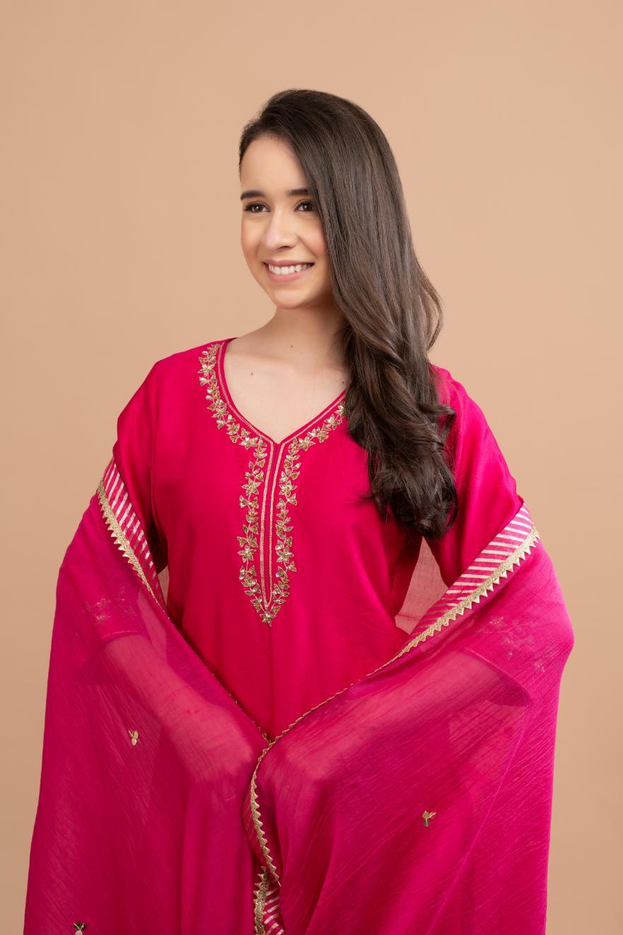 FUCHSIA PINK CHANDERI SHARARA SET OF 3