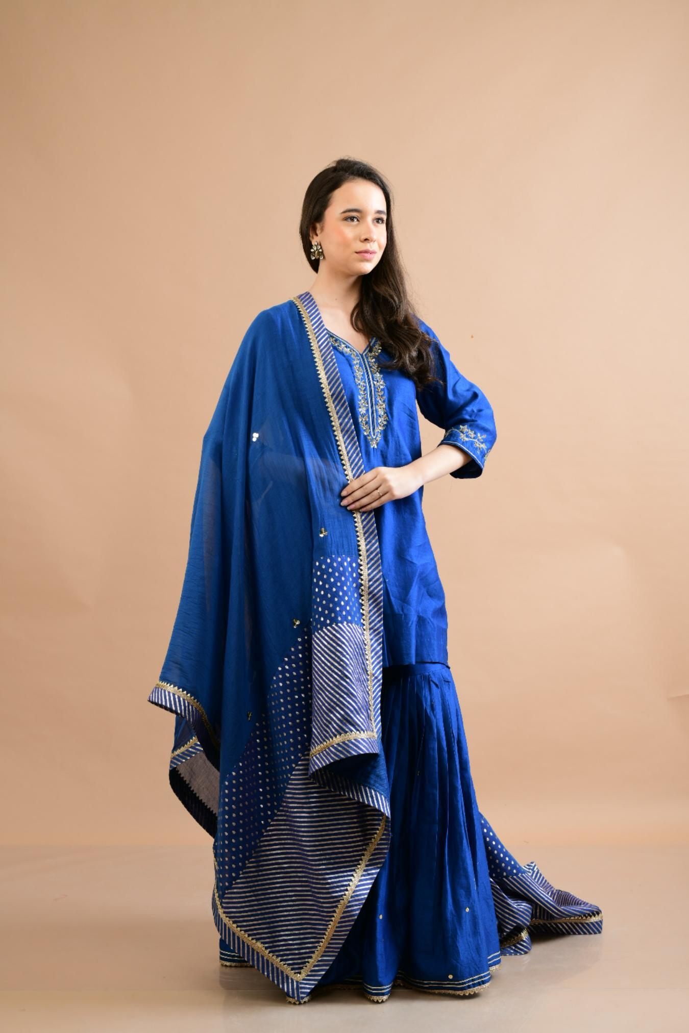 ROYAL BLUE CHANDERI SHARARA SET OF 3