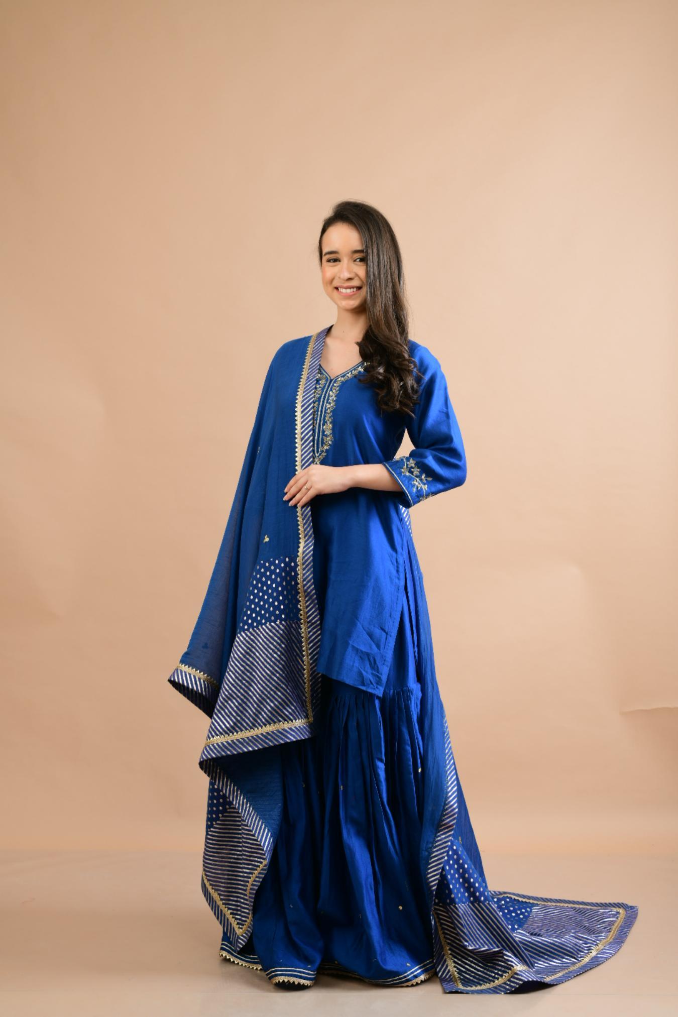 ROYAL BLUE CHANDERI SHARARA SET OF 3