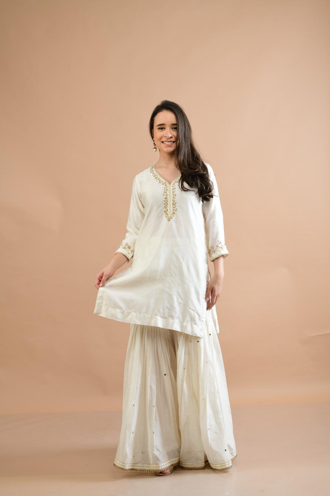 OFF WHITE CHANDERI SHARARA SET OF 3