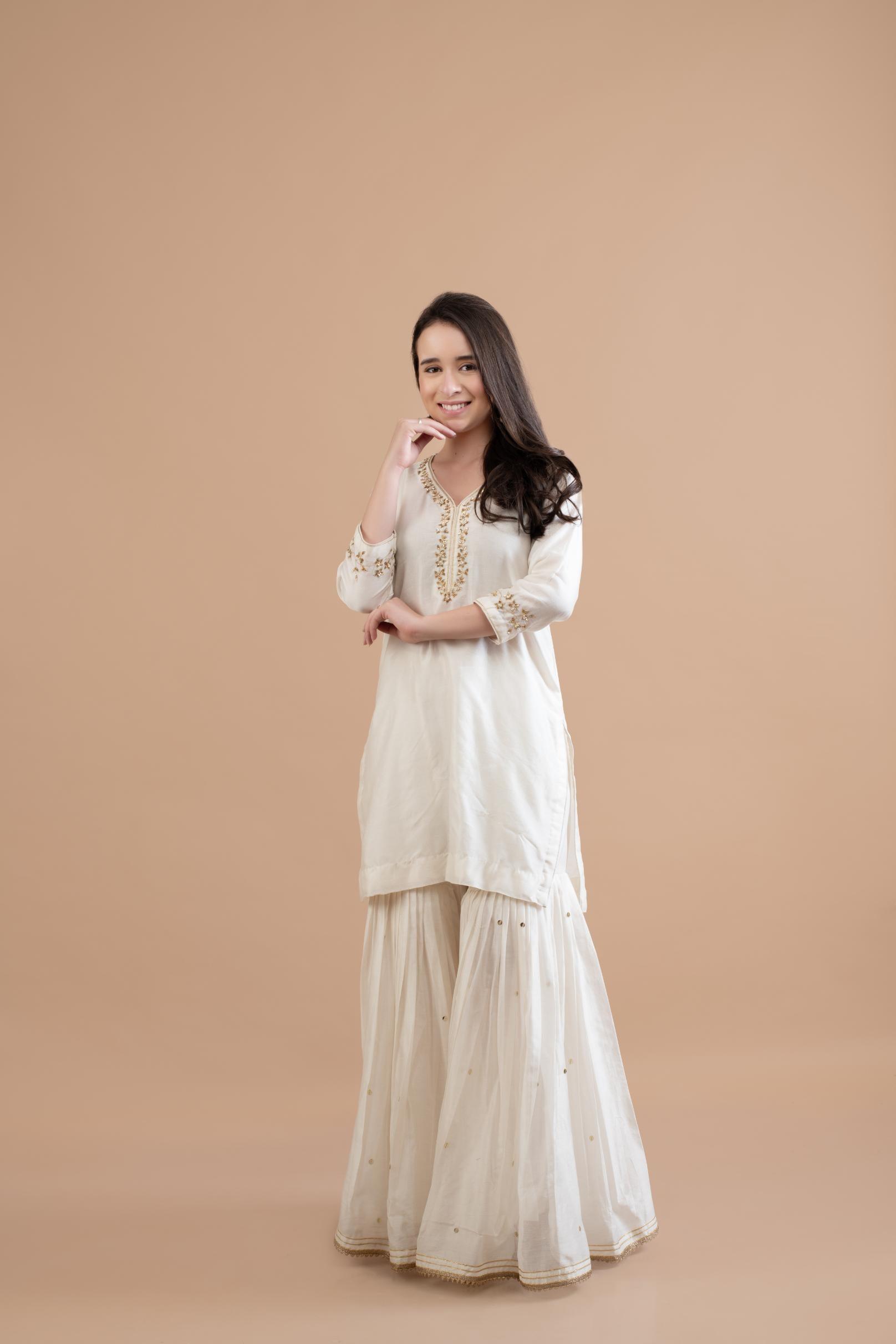 OFF WHITE CHANDERI SHARARA SET OF 3