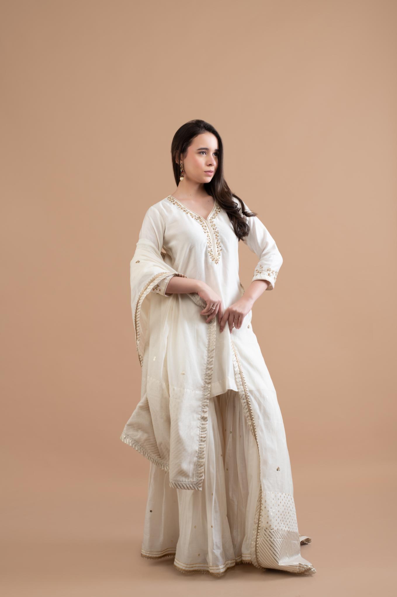 OFF WHITE CHANDERI SHARARA SET OF 3