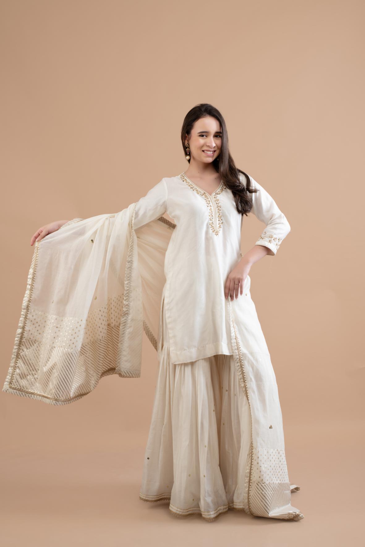 OFF WHITE CHANDERI SHARARA SET OF 3