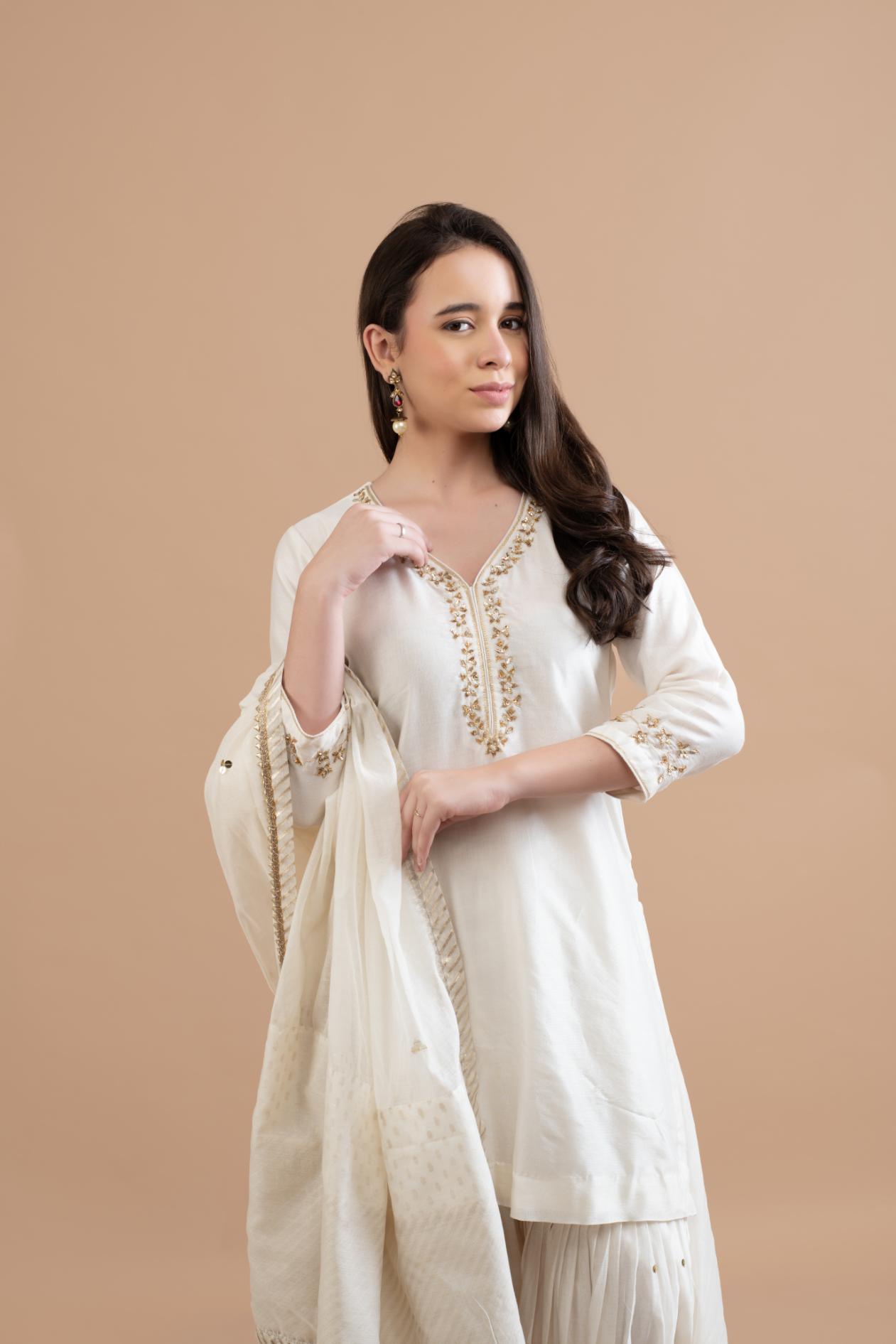 OFF WHITE CHANDERI SHARARA SET OF 3